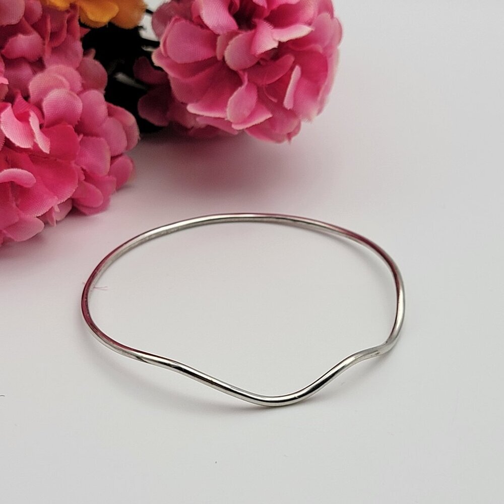 Vintage 925 Sterling Silver Wave Wire Bangle Bracelet 8"